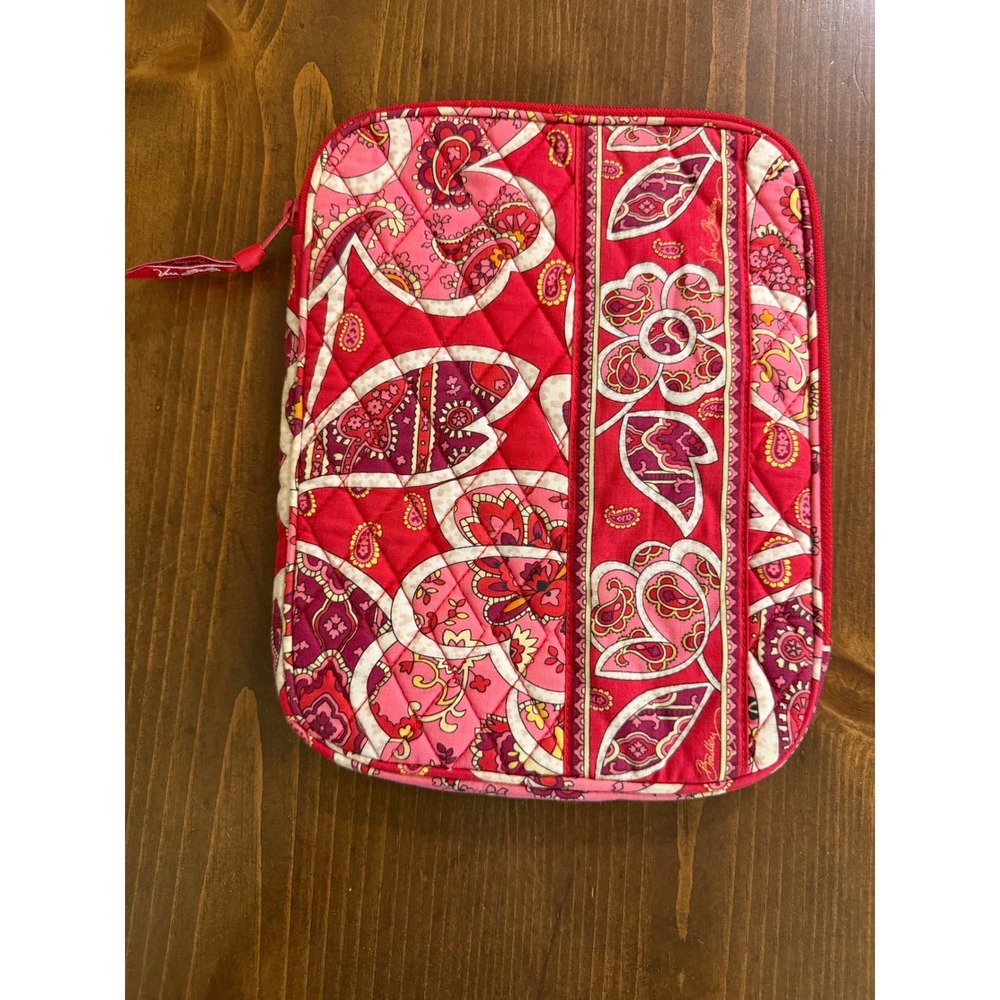 Vera Bradley Raspberry Fizz Quilted Tablet Sleeve Paisley Zip Case Pink Red